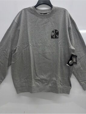 Volcom Men’s Crewneck Sweatshirt in Light Gray with Black Logo